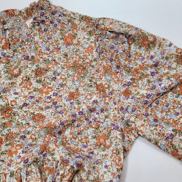 Hailey and Co Peasant Blouse Womens M Floral Fairy Ruffle Puff Sleeve Colorful - Picture 9 of 13